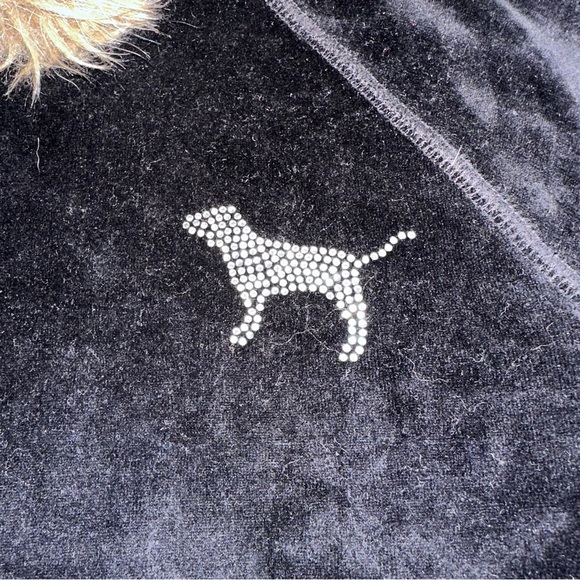 Victoria's Secret PINK | Black and Bling PSU Full Zip Velvet Fur Hoodie | Large - Picture 4 of 9